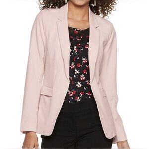 Candie's Pink Blazer with Notched Lapels Open Front Structured Shoulders SzM
